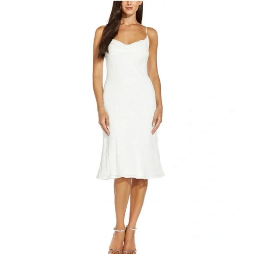Adrianna Papell Beaded Slip Ivory Midi Dress‎ size 4